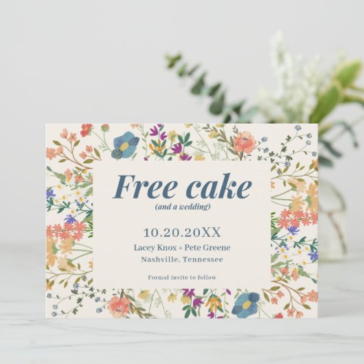 Save The Date Fleurs Sauvages Mariage Gâteau Gratuit Drôle Enreg (Debout devant)