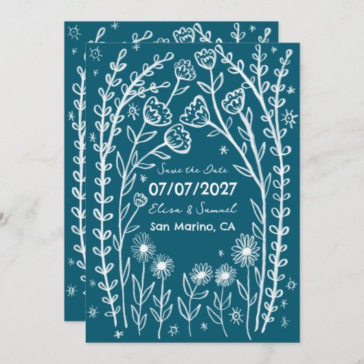 Save The Date Fleurs Sauvages Mariage Vignes Enregistrez la Date (Devant / Derrière)