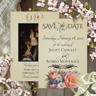 Save The Date Fleurs sauvages, monogramme photo et feuille - Blé