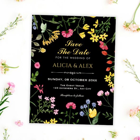 Save The Date Fleurs sauvages noires