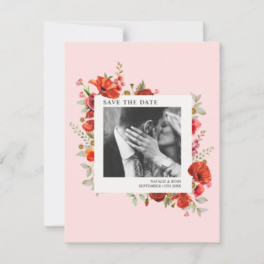 Save The Date Fleurs sauvages Pavot rose Mariage Photo Enregistr (Devant)