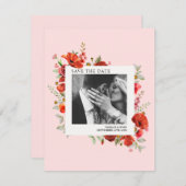Save The Date Fleurs sauvages Pavot rose Mariage Photo Enregistr (Devant / Derrière)