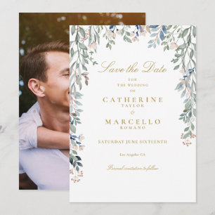 Save The Date Fleurs sauvages Photo Florale Or Mariage