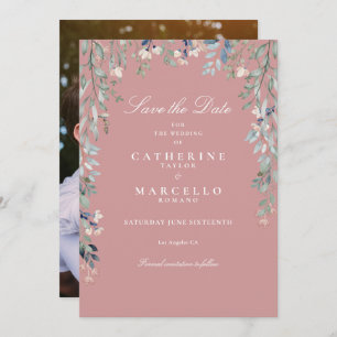 Save The Date Fleurs sauvages rose pâle Rose floral Mariage phot