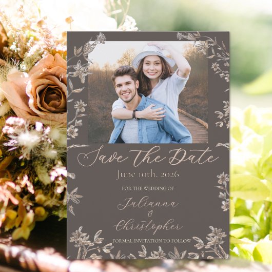 Save The Date Fleurs sauvages rustiques élégants Mocha Script Ph