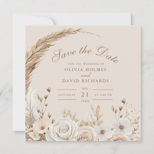 Save The Date Fleurs sauvages secs rustiques et Mariage de roses (Devant)