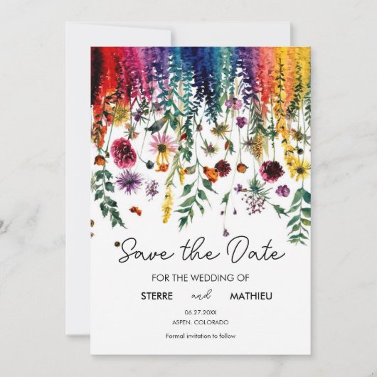 Save The Date Fleurs sauvages simples et colorés (Devant)