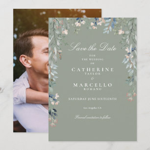 Save The Date Fleurs sauvages vert sauge Photo florale Mariage