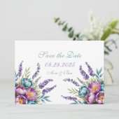 Save The Date Fleurs sauvages violettes et turquoise pour mariag (Debout devant)
