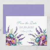 Save The Date Fleurs sauvages violettes et turquoise pour mariag (Devant / Derrière)