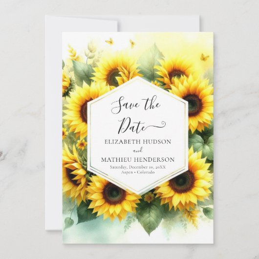 Save The Date Fleurs simples Mariage de tournesol (Devant)