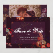 Save The Date Fleurs sombres Élégantes Bourgogne (Devant / Derrière)