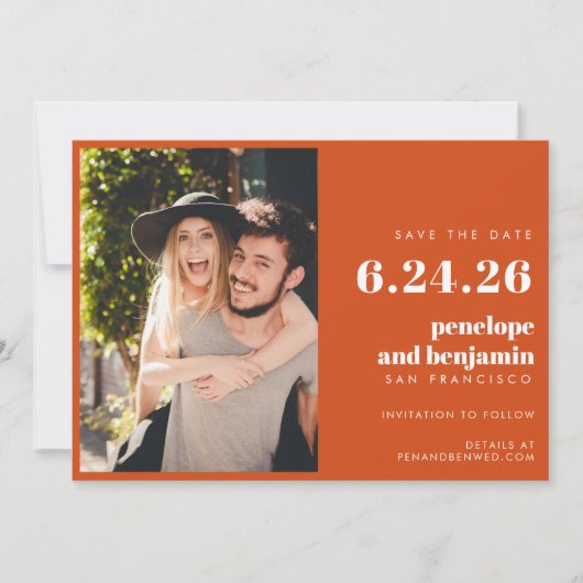 Save The Date Fleurs super rétro Mariage photo orange rose (Devant)