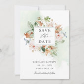 Save The Date Fleurs terrestres et Mariage floral vert Sage Écon (Devant)