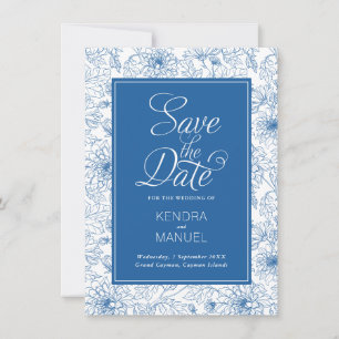 Save The Date Fleurs Toile Bleu Français Chinoiserie Mariage