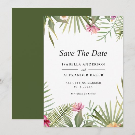 Save The Date Fleurs tropicales (Devant / Derrière)