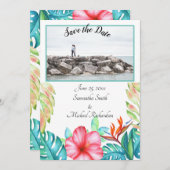 Save The Date Fleurs tropicales blanches Photo (Devant / Derrière)