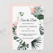 Save The Date Fleurs tropicales et beauté Flamant rose rose (Devant / Derrière)
