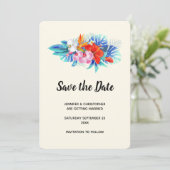Save The Date Fleurs tropicales exotiques - Rose & Aqua (Debout devant)