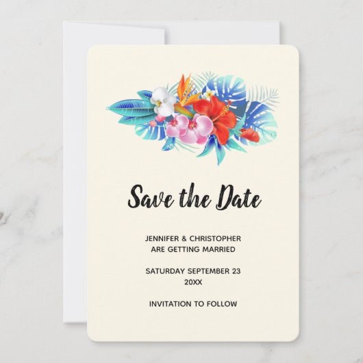 Save The Date Fleurs tropicales exotiques - Rose & Aqua (Devant)