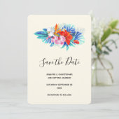 Save The Date Fleurs tropicales exotiques - Rose & Aqua (Debout devant)