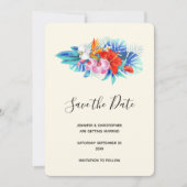 Save The Date Fleurs tropicales exotiques - Rose & Aqua (Devant)