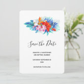 Save The Date Fleurs tropicales exotiques - Rose & Aqua (Debout devant)