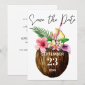 Save The Date Fleurs tropicales hawaïennes et noix de coco pour  (Devant / Derrière)