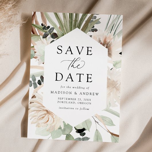 Save The Date Fleurs tropicales neutres Boho