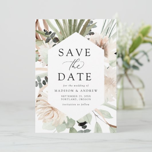 Save The Date Fleurs tropicales neutres de Boho (Debout devant)