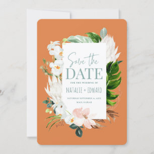 Save The Date Fleurs tropicales rose, sarcelle et orchidée