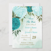 Save The Date fleurs turquoise vert feuille (Devant)