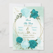 Save The Date fleurs turquoise vert feuille (Devant)