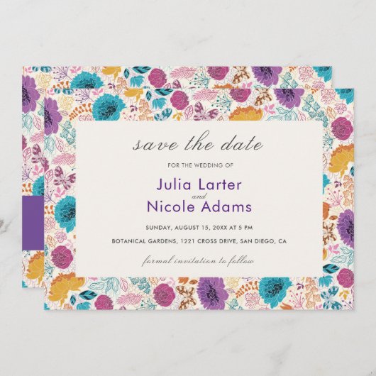 Save The Date Fleurs turquoises de prairie de printemps jaune vi (Devant / Derrière)