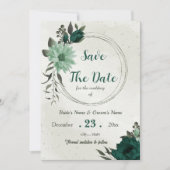 Save The Date fleurs vert émeraude botanique (Devant)