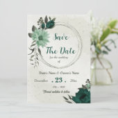 Save The Date fleurs vert émeraude botanique (Debout devant)