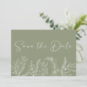 Save The Date Fleurs Vert Sauge Boho Enregistrez La Date (Debout devant)