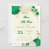 Save The Date fleurs vertes et blanches or botanique (Devant)