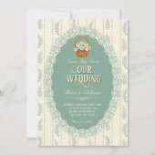 Save The Date Fleurs vintage vert crème (Devant)