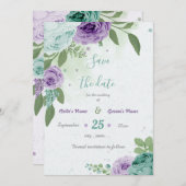 Save The Date fleurs violettes bleues verdure botanique (Devant / Derrière)