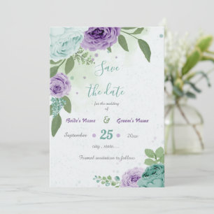 Save The Date fleurs violettes bleues verdure botanique