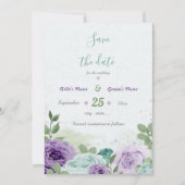 Save The Date fleurs violettes bleues verdure botanique (Devant)