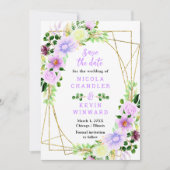 Save The Date Fleurs violettes de printemps avec feuillage (Devant)