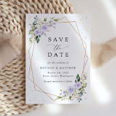 Save The Date Fleurs violettes, Fleurs blanches, Verdure, Mariag