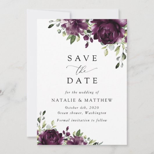 Save The Date Fleurs violettes, Fleurs de prunes, Boho, Mariage (Devant)