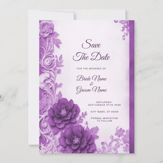 Save The Date Fleurs violettes Flore Économisez La Date (Devant)