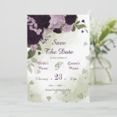 Save The Date fleurs violettes foncées et claires vert feuille b (Debout devant)