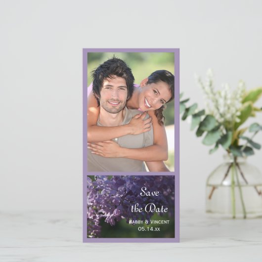 Save The Date Fleurs violettes Lilac Mariage Enregistrer la date (Debout devant)