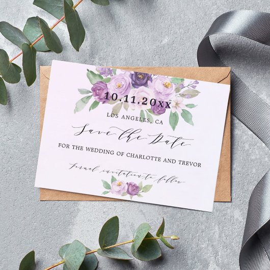 Save The Date Fleurs violettes mariages
