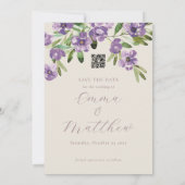 Save The Date Fleurs violettes Romantique Script Arch Photo (Dos)